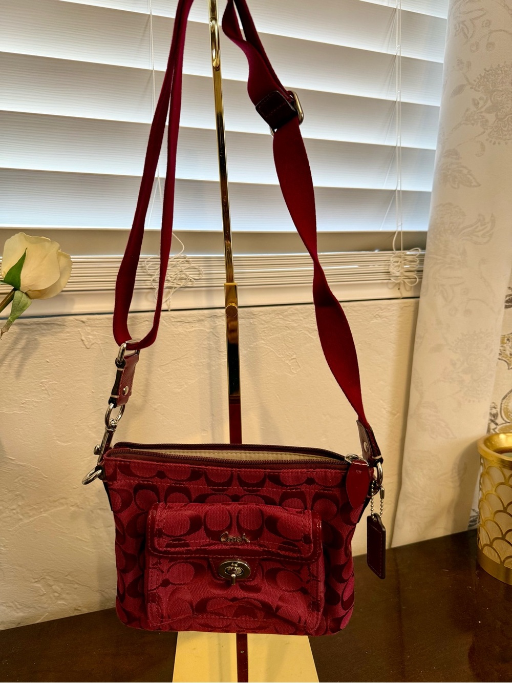 Coach Signature Canvas Crossbody Bag in Burgundy